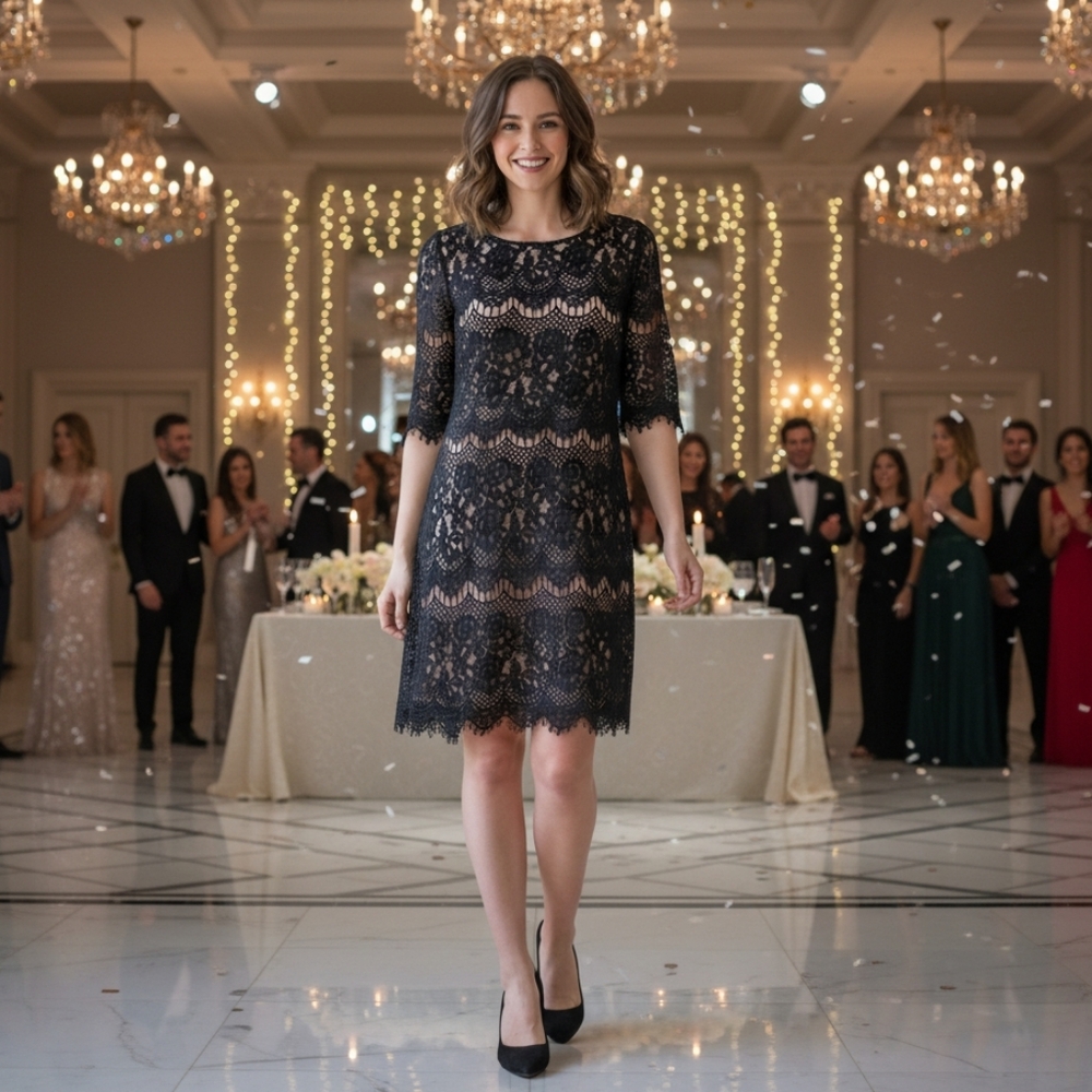 16 women Jessica Howard Lace Shift Cocktail Wedding Party Dress Black Nude